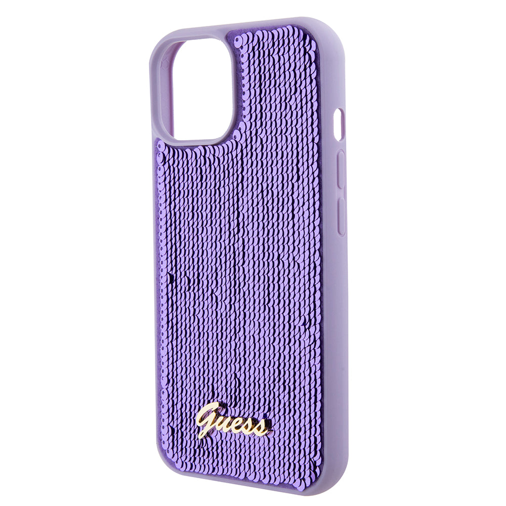 Husa pentru Apple iPhone 15, Guess, Sequin Script Metal, Mov