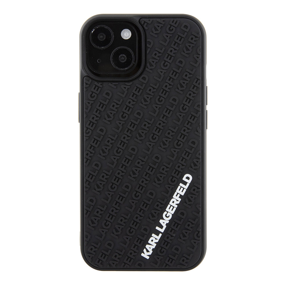 Husa pentru Apple iPhone 15, Karl Lagerfeld, 3D Rubber Multi Logo, Neagra