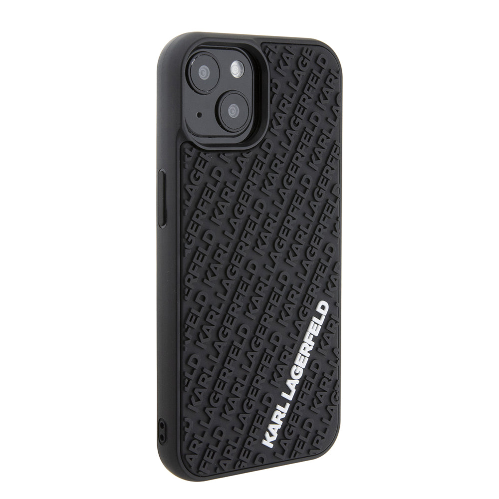 Husa pentru Apple iPhone 15, Karl Lagerfeld, 3D Rubber Multi Logo, Neagra