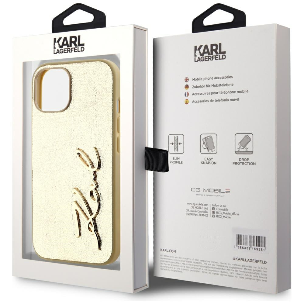 Husa pentru Apple iPhone 15, Karl Lagerfeld, Metal Signature, Aurie