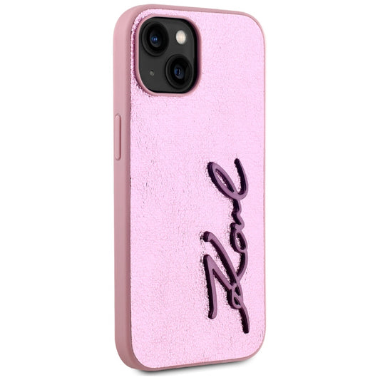 Husa pentru Apple iPhone 15, Karl Lagerfeld, Metal Signature, Roz