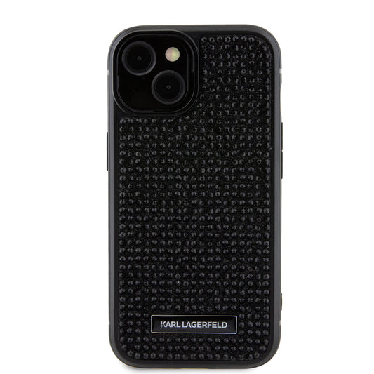 Husa pentru Apple iPhone 15, Karl Lagerfeld, Rhinestone Metal Plate, Neagra