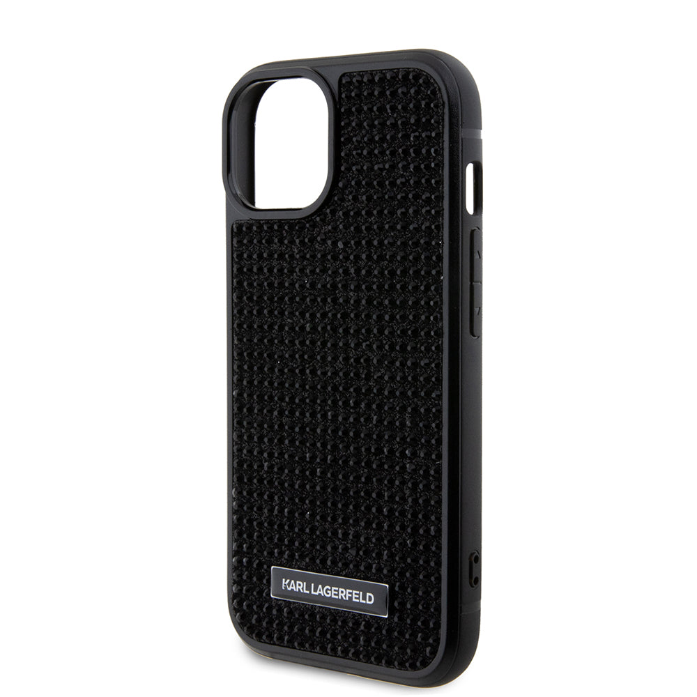 Husa pentru Apple iPhone 15, Karl Lagerfeld, Rhinestone Metal Plate, Neagra