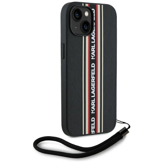 Husa pentru Apple iPhone 15, Karl Lagerfeld, Saffiano Athleisure Stripes with Strap, Rosie