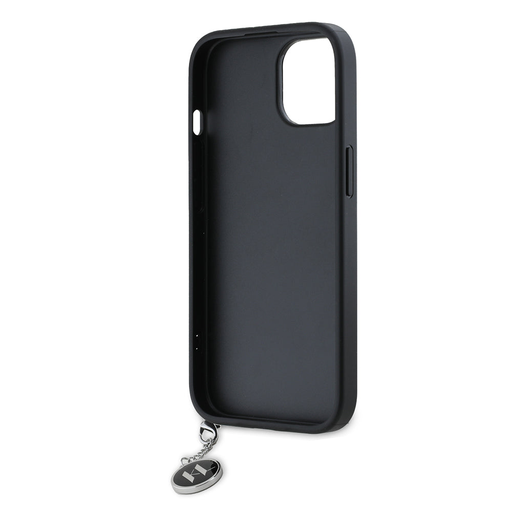 Husa pentru Apple iPhone 15, Karl Lagerfeld, Saffiano Rhinestones & Charm, Neagra