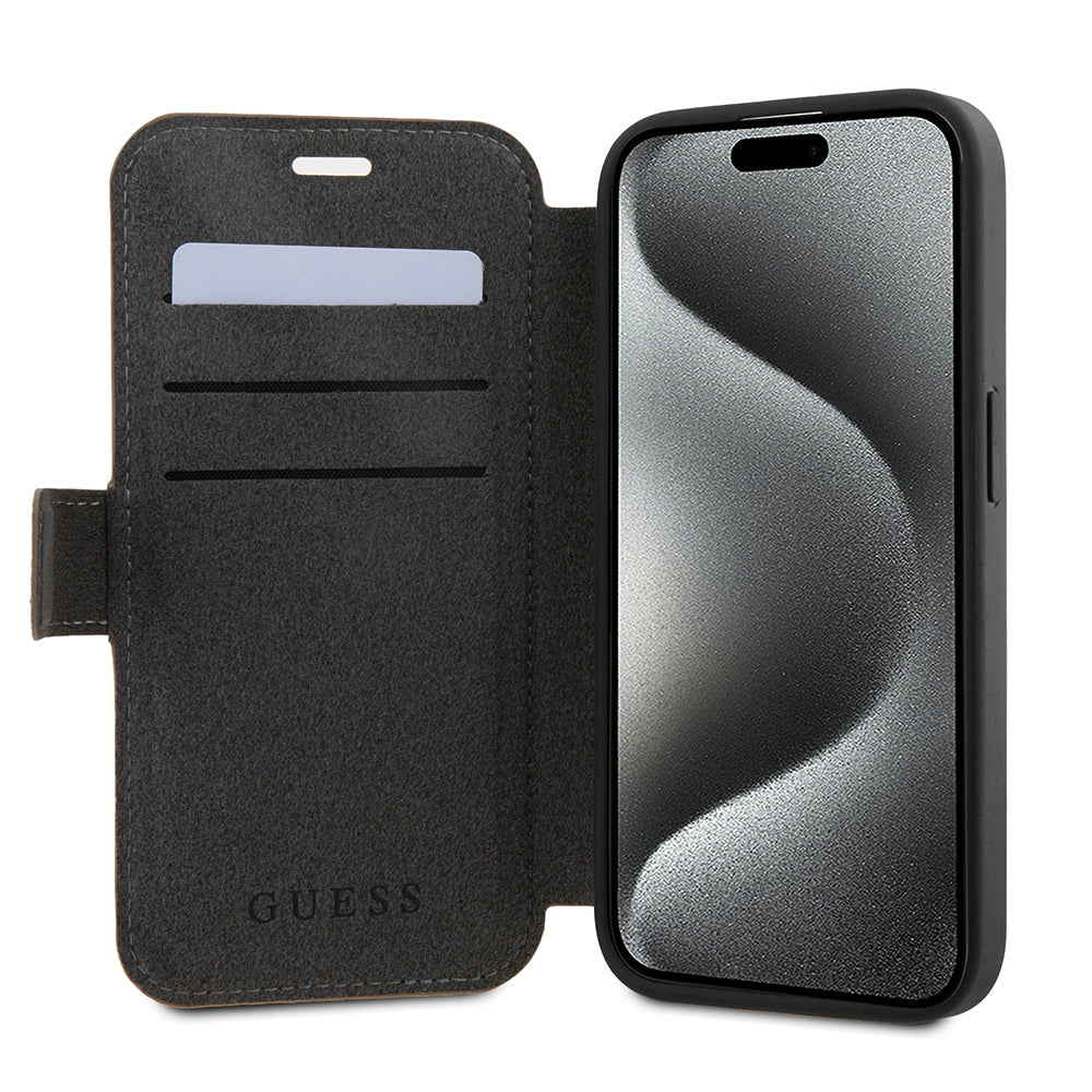 Husa pentru Apple iPhone 15 Pro, Guess, 4G Book, Maro