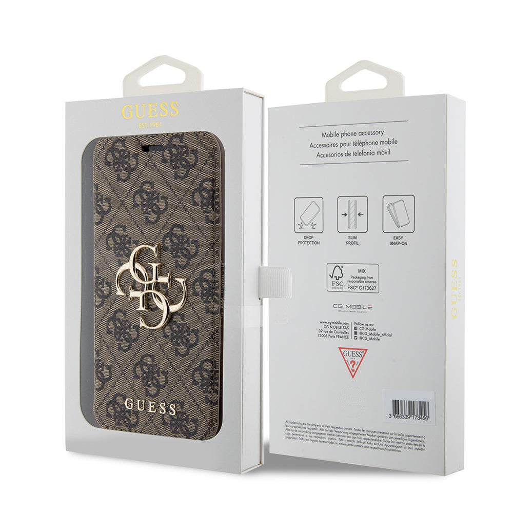 Husa pentru Apple iPhone 15 Pro, Guess, 4G Book, Maro