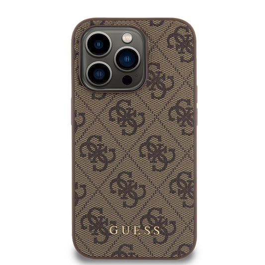 Husa pentru Apple iPhone 15 Pro, Guess, 4G Metal Gold Logo, Maro