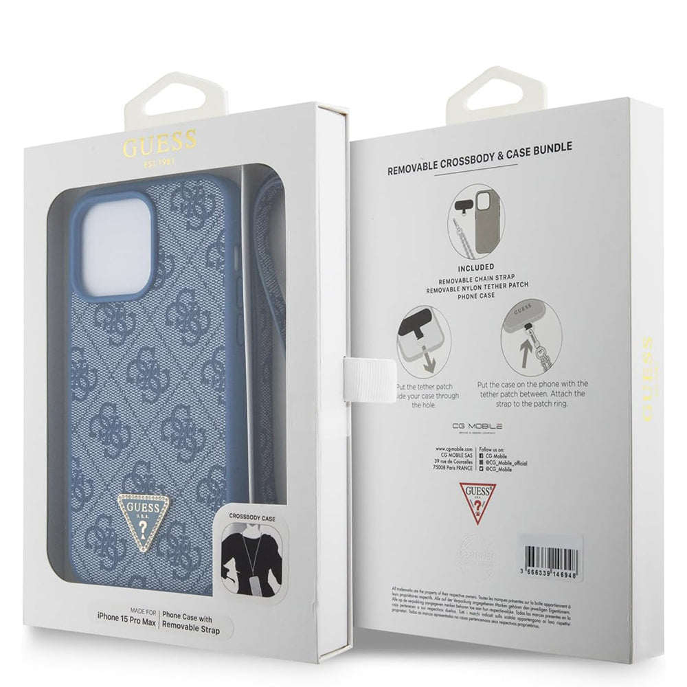 Husa pentru Apple iPhone 15 Pro, Guess, Crossbody 4G Metal Logo, Albastra