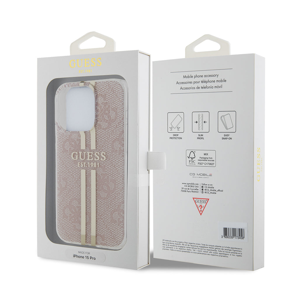 Husa pentru Apple iPhone 15 Pro, Guess, IML 4G Gold Stripe, Roz