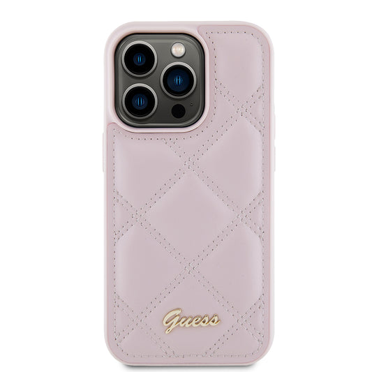 Husa pentru Apple iPhone 15 Pro, Guess, Quilted Metal Logo, Roz