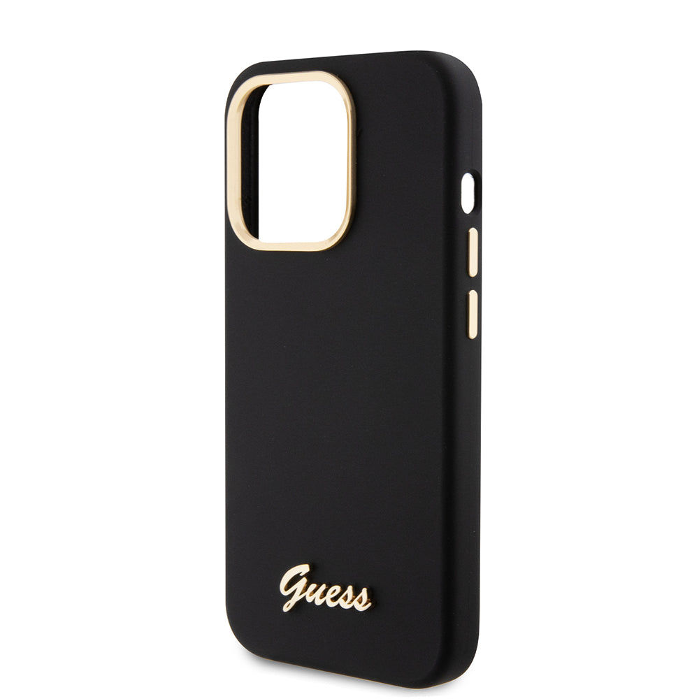 Husa pentru Apple iPhone 15 Pro, Guess, Script Metal Logo & Frame, Neagra