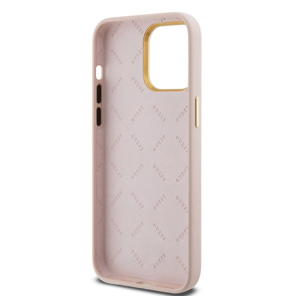 Husa pentru Apple iPhone 15 Pro, Guess, Script Metal Logo & Frame, Roz Deschis