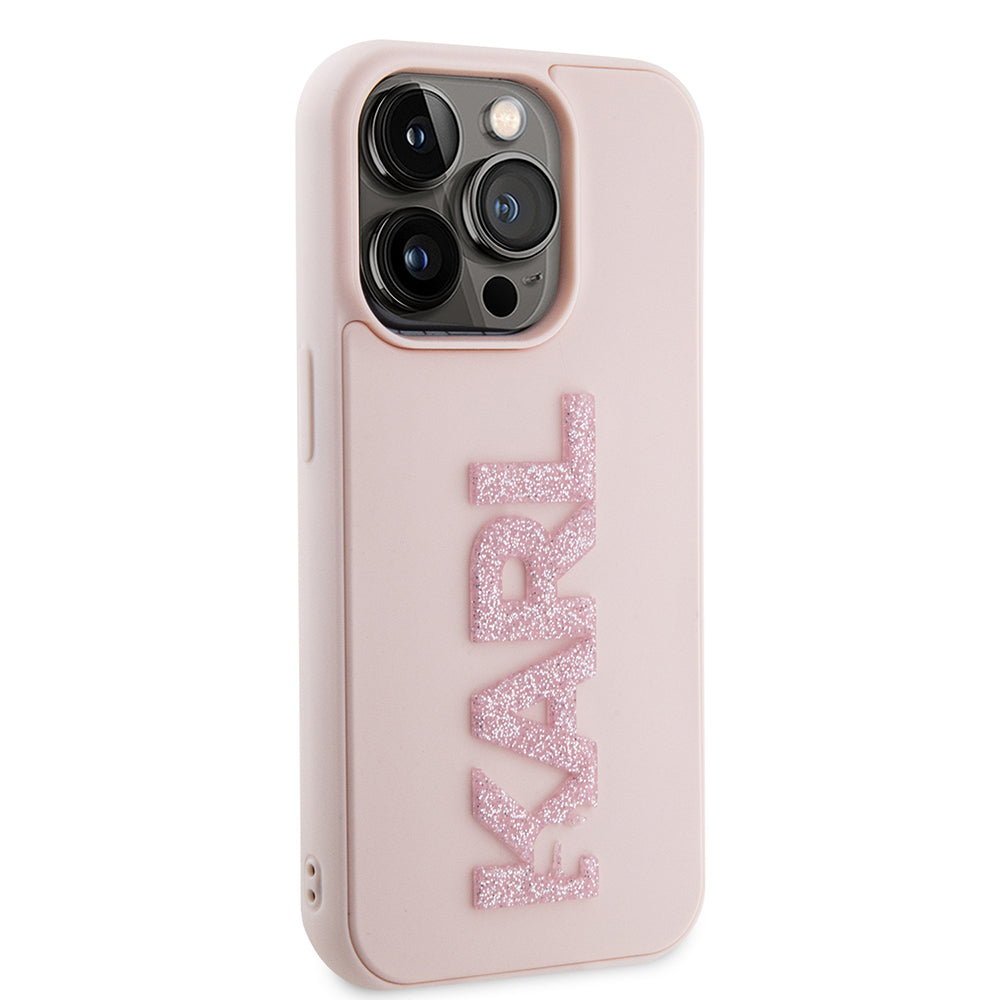 Husa pentru Apple iPhone 15 Pro, Karl Lagerfeld, 3D Rubber Glitter Logo Karl, Roz