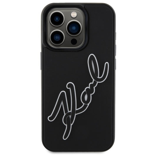 Husa pentru Apple iPhone 15 Pro, Karl Lagerfeld, 3D Rubber Signature, Neagra