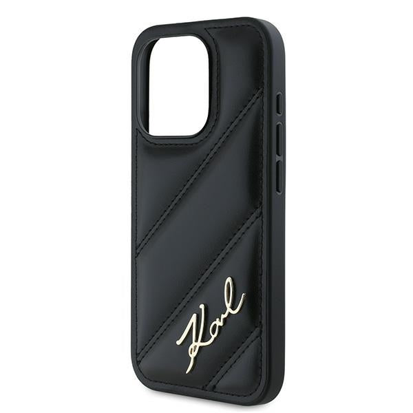 Husa pentru Apple iPhone 15 Pro, Karl Lagerfeld, Diagonal Quilted Script, Neagra