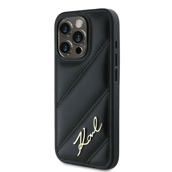Husa pentru Apple iPhone 15 Pro, Karl Lagerfeld, Diagonal Quilted Script, Neagra