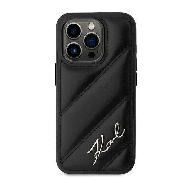 Husa pentru Apple iPhone 15 Pro, Karl Lagerfeld, Diagonal Quilted Script, Neagra
