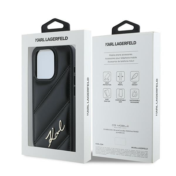 Husa pentru Apple iPhone 15 Pro, Karl Lagerfeld, Diagonal Quilted Script, Neagra