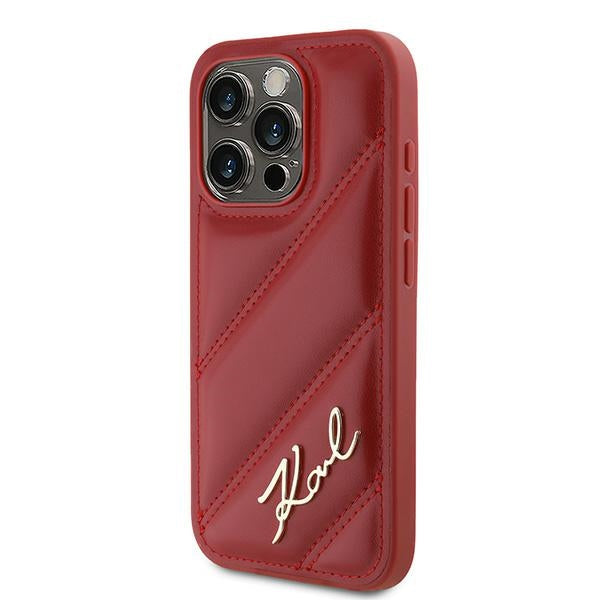 Husa pentru Apple iPhone 15 Pro, Karl Lagerfeld, Diagonal Quilted Script, Rosie