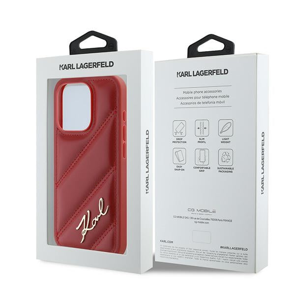 Husa pentru Apple iPhone 15 Pro, Karl Lagerfeld, Diagonal Quilted Script, Rosie