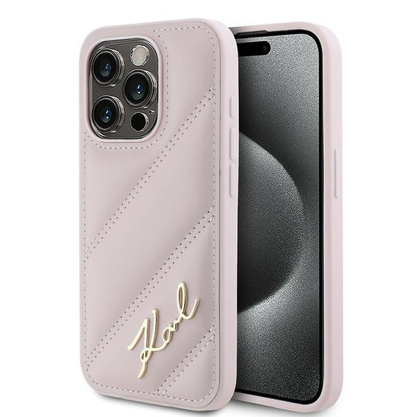 Husa pentru Apple iPhone 15 Pro, Karl Lagerfeld, Diagonal Quilted Script, Roz