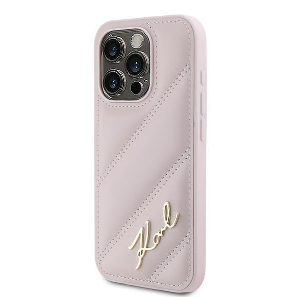 Husa pentru Apple iPhone 15 Pro, Karl Lagerfeld, Diagonal Quilted Script, Roz