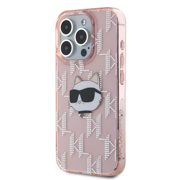 Husa pentru Apple iPhone 15 Pro, Karl Lagerfeld, IML Luxury Monogram Choupette's Head, Roz