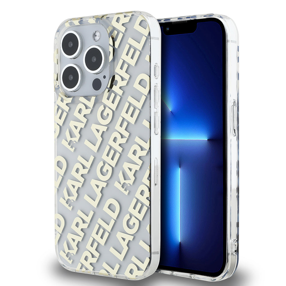 Husa pentru Apple iPhone 15 Pro, Karl Lagerfeld, IML Luxury Monogram KL Pattern with Strap, Neagra