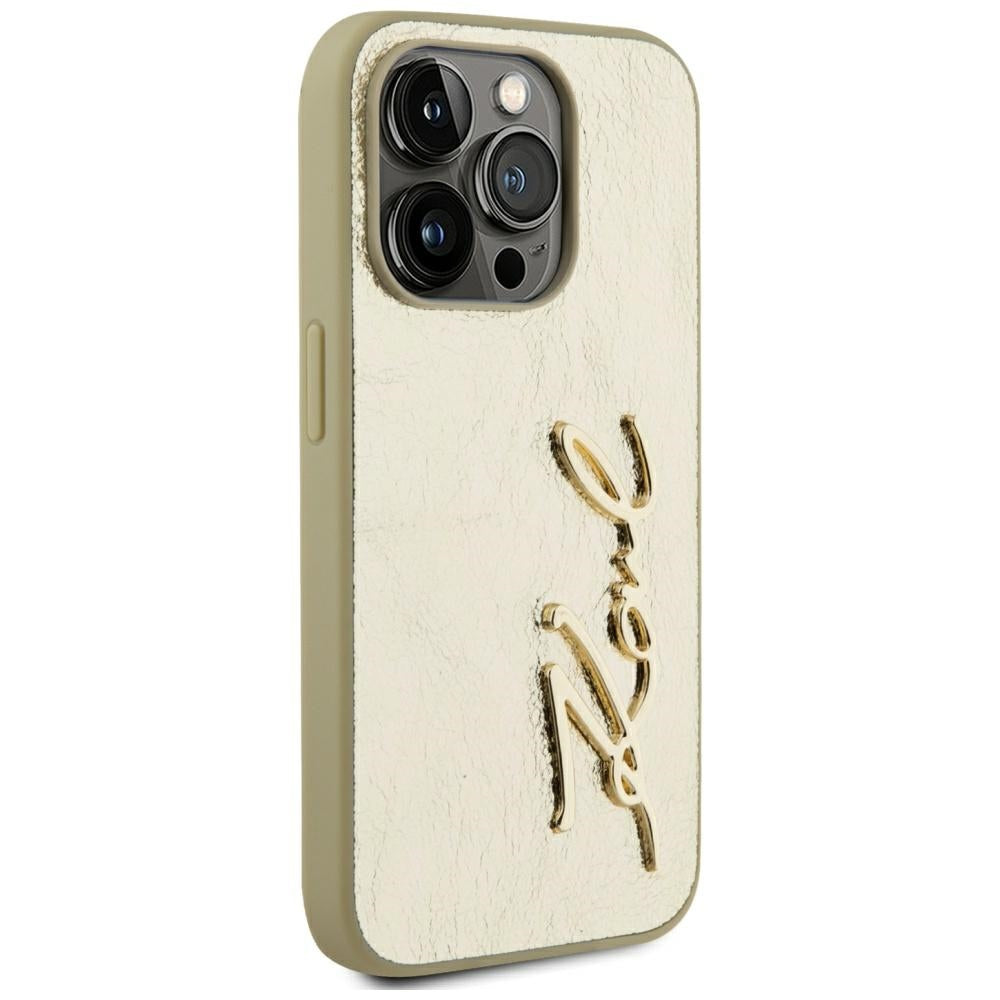 Husa pentru Apple iPhone 15 Pro, Karl Lagerfeld, Metal Signature, Aurie