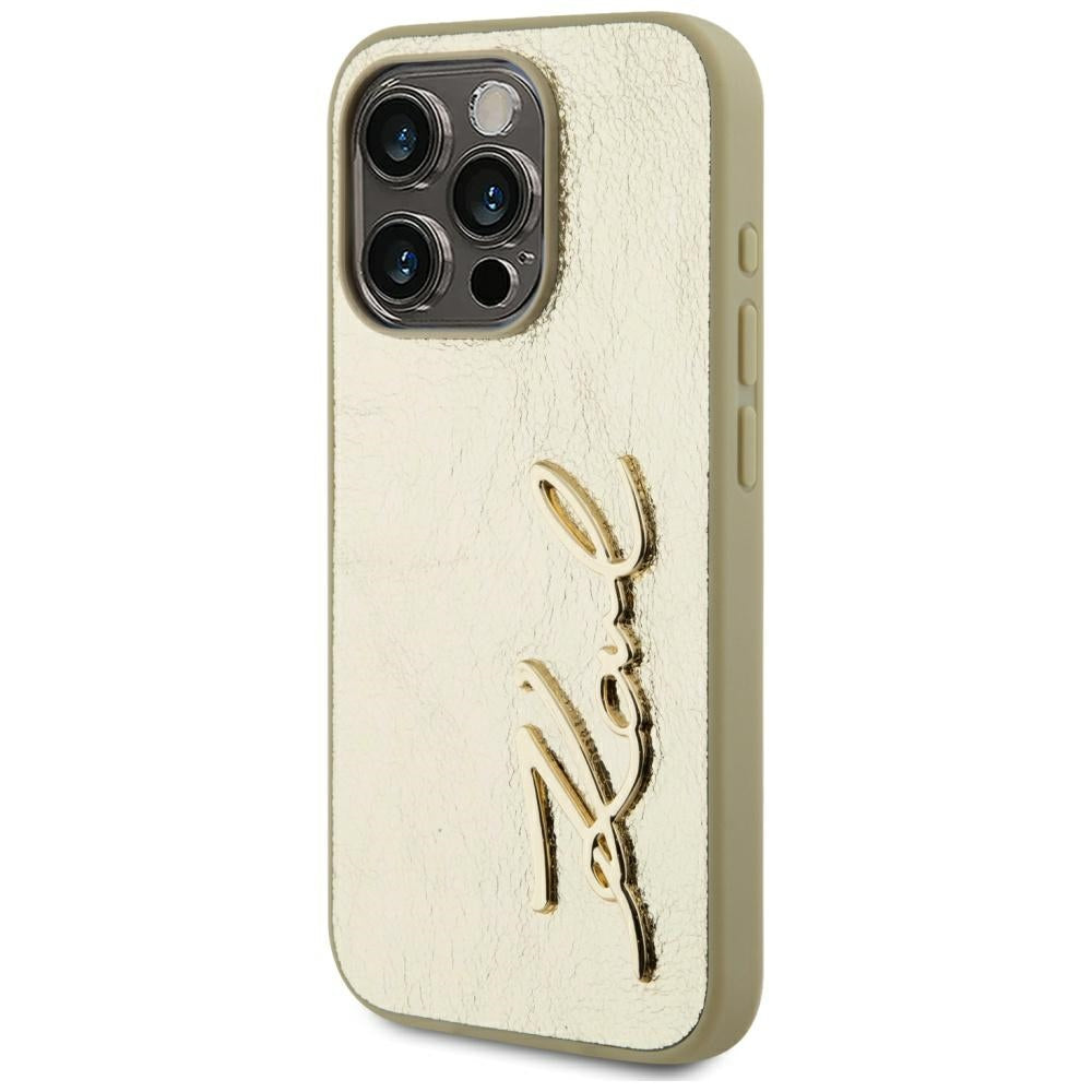 Husa pentru Apple iPhone 15 Pro, Karl Lagerfeld, Metal Signature, Aurie