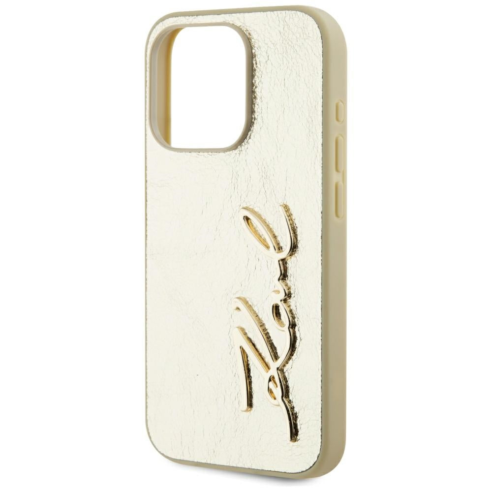 Husa pentru Apple iPhone 15 Pro, Karl Lagerfeld, Metal Signature, Aurie