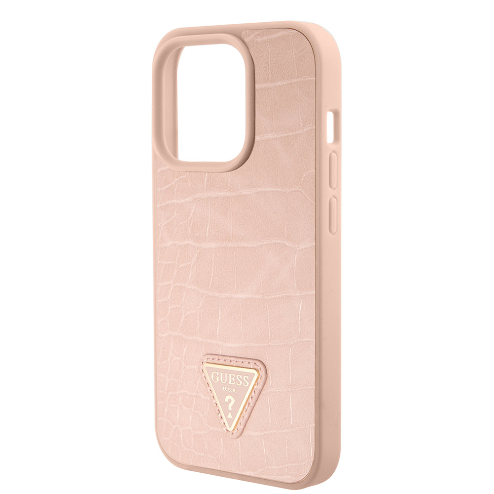 Husa pentru Apple iPhone 15 Pro Max, Guess, Croco Triangle Metal Logo, Roz