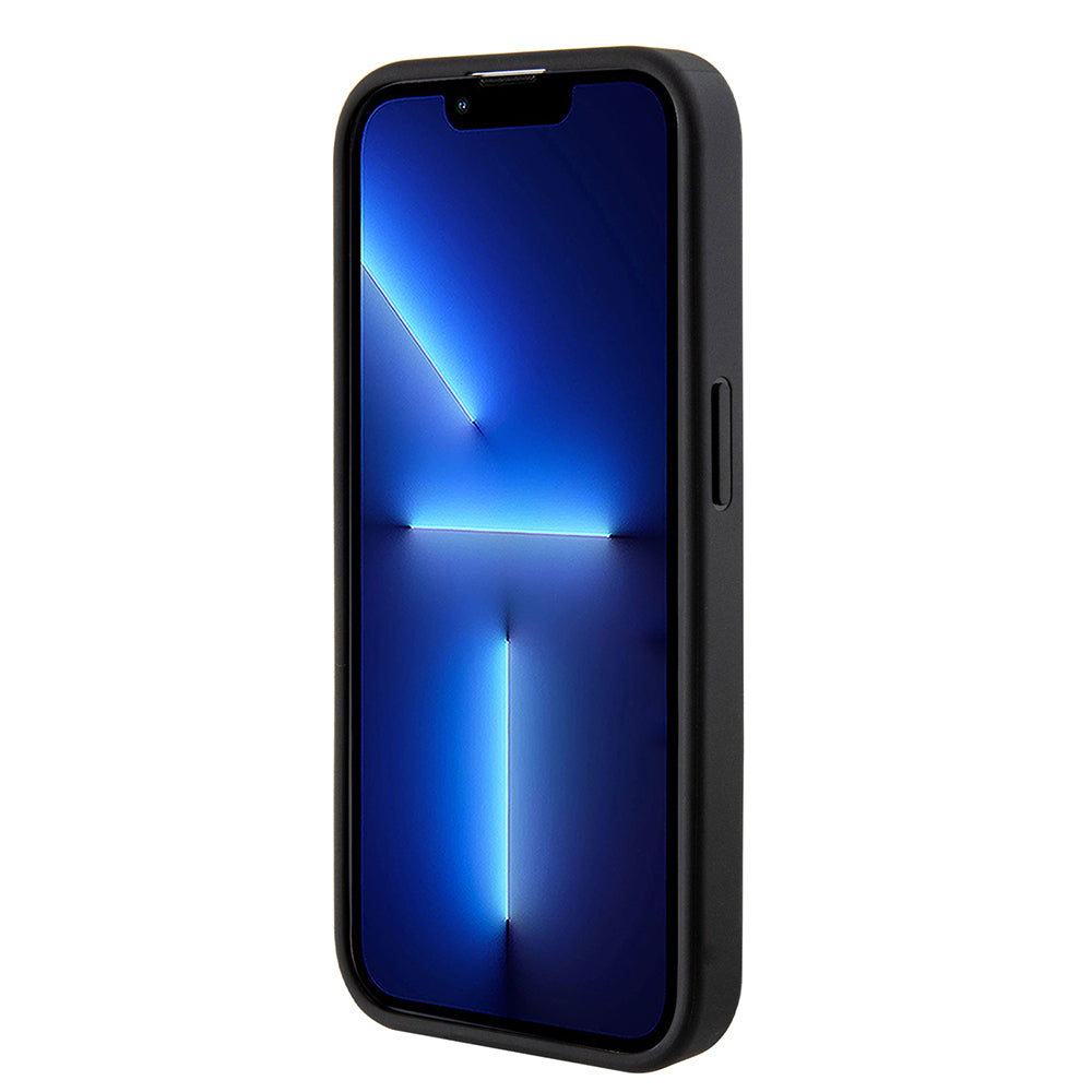 Husa pentru Apple iPhone 15 Pro Max, Guess, Grip Stand 4G Saffiano Strass, Neagra