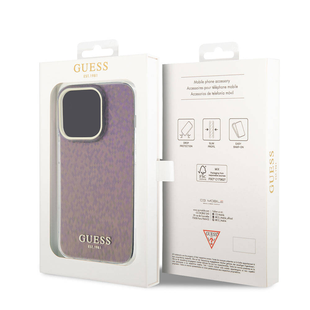 Husa pentru Apple iPhone 15 Pro Max, Guess, IML Faceted Mirror Disco Iridescent, Roz