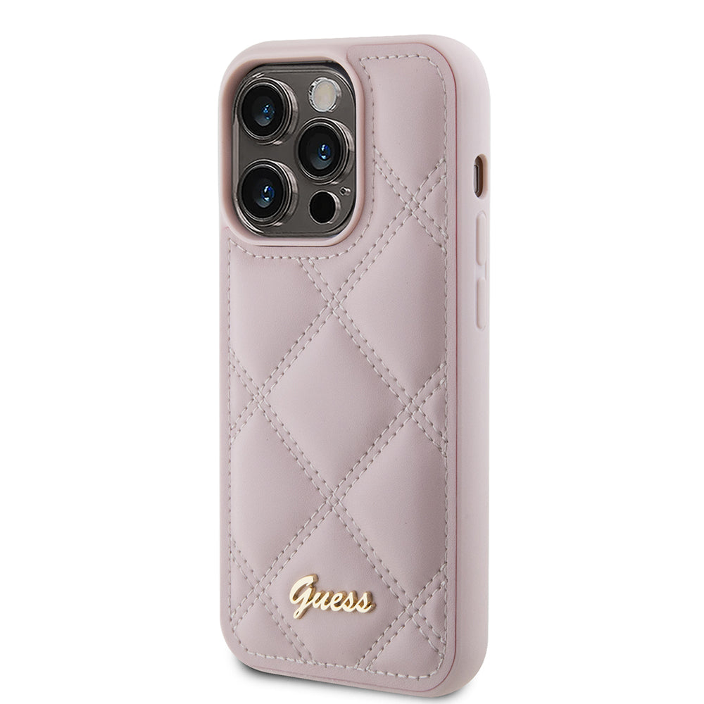 Husa pentru Apple iPhone 15 Pro Max, Guess, Quilted Metal Logo, Roz