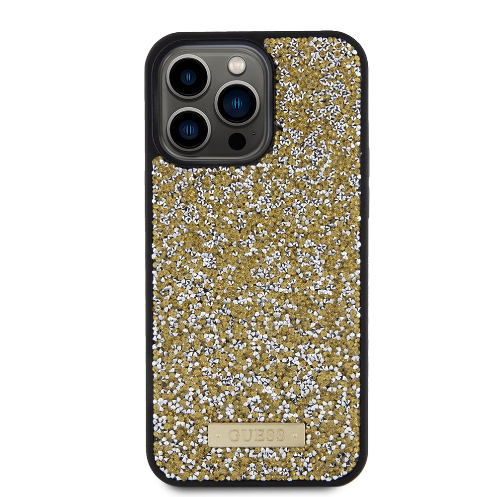 Husa pentru Apple iPhone 15 Pro Max, Guess, Rhinestone Metal Logo, Galbena