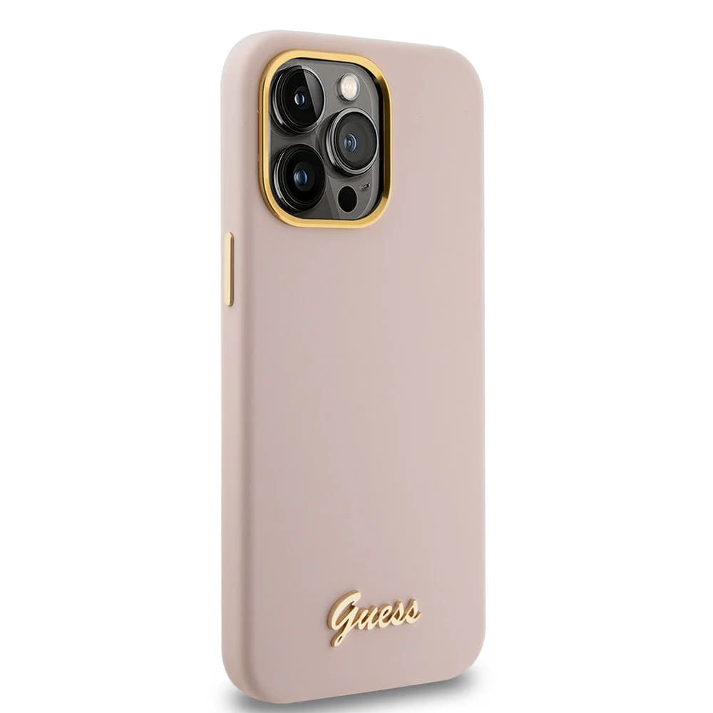 Husa pentru Apple iPhone 15 Pro Max, Guess, Script Metal Logo & Frame, Roz Deschis