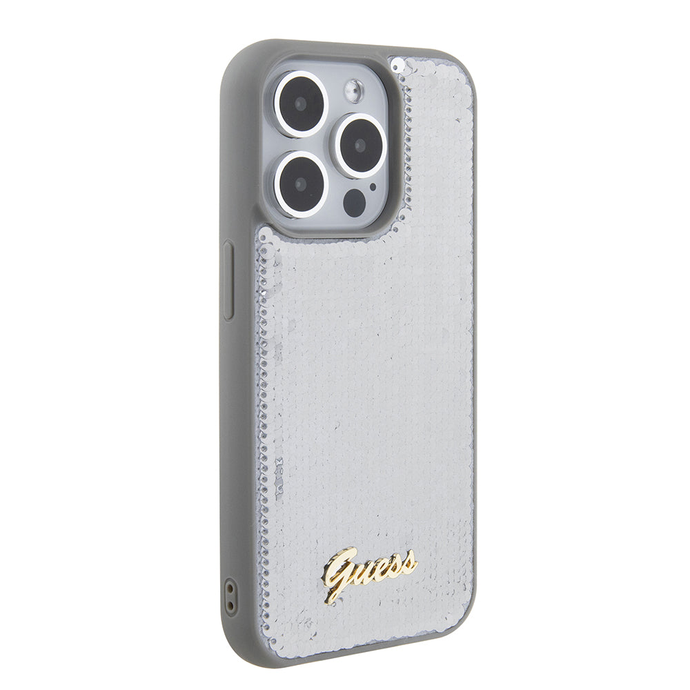 Husa pentru Apple iPhone 15 Pro Max, Guess, Sequin Script Metal, Argintie