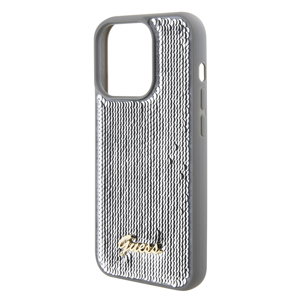 Husa pentru Apple iPhone 15 Pro Max, Guess, Sequin Script Metal, Argintie