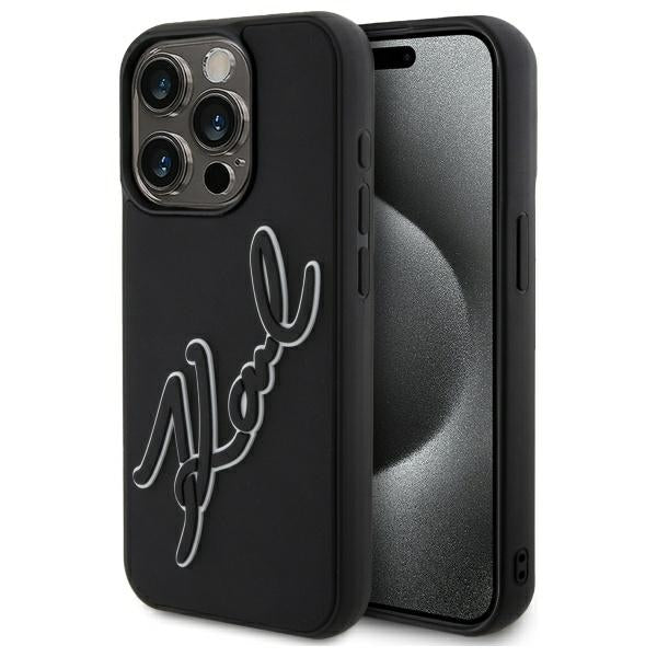 Husa pentru Apple iPhone 15 Pro Max, Karl Lagerfeld, 3D Rubber Signature, Neagra