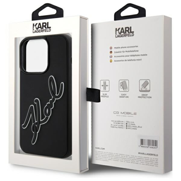 Husa pentru Apple iPhone 15 Pro Max, Karl Lagerfeld, 3D Rubber Signature, Neagra
