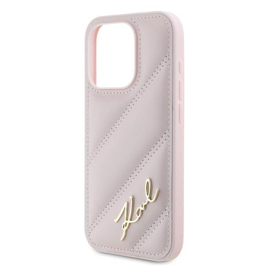 Husa pentru Apple iPhone 15 Pro Max, Karl Lagerfeld, Diagonal Quilted Script, Roz