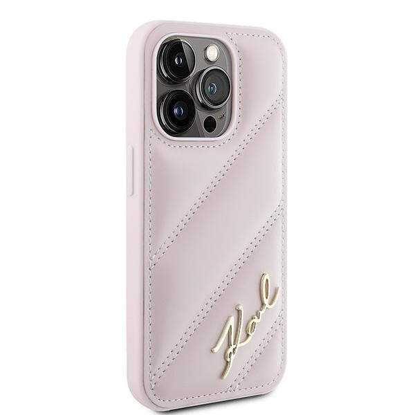 Husa pentru Apple iPhone 15 Pro Max, Karl Lagerfeld, Diagonal Quilted Script, Roz