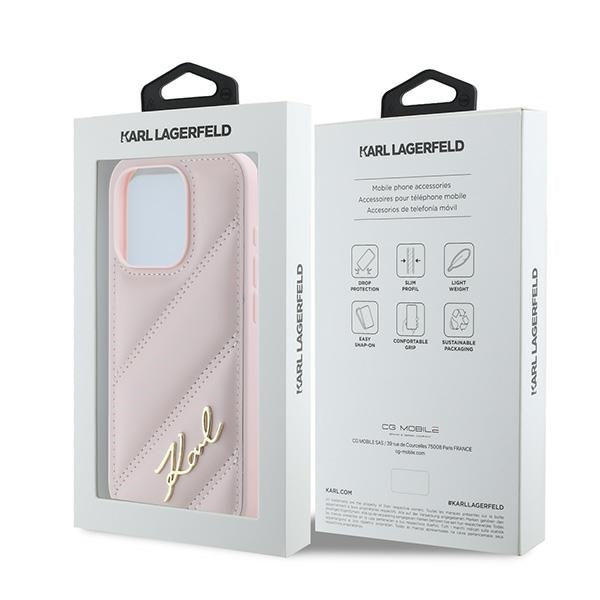 Husa pentru Apple iPhone 15 Pro Max, Karl Lagerfeld, Diagonal Quilted Script, Roz
