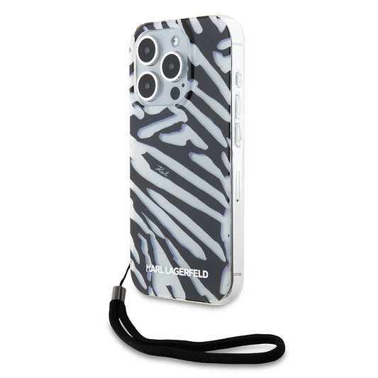 Husa pentru Apple iPhone 15 Pro Max, Karl Lagerfeld, IML Luxury Zebra Pattern with Strap, Neagra