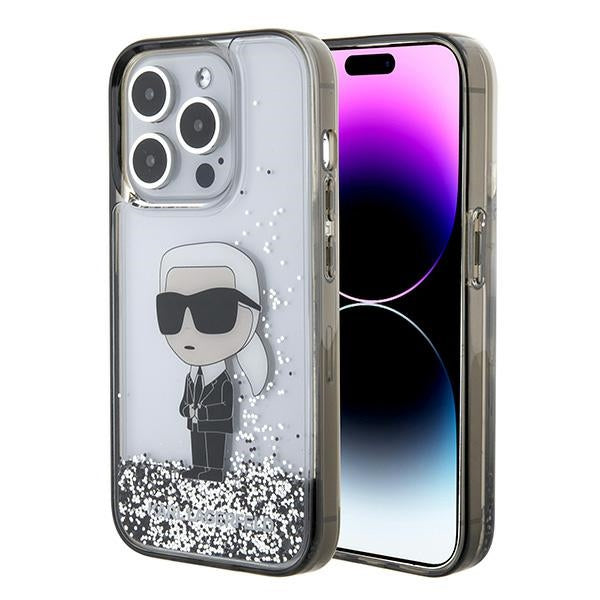 Husa pentru Apple iPhone 15 Pro Max, Karl Lagerfeld, Liquid Glitter Ikonik Karl, Transparenta