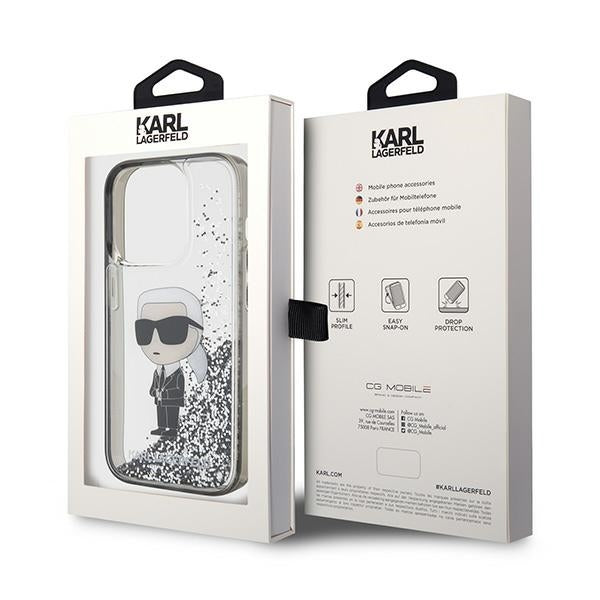 Husa pentru Apple iPhone 15 Pro Max, Karl Lagerfeld, Liquid Glitter Ikonik Karl, Transparenta