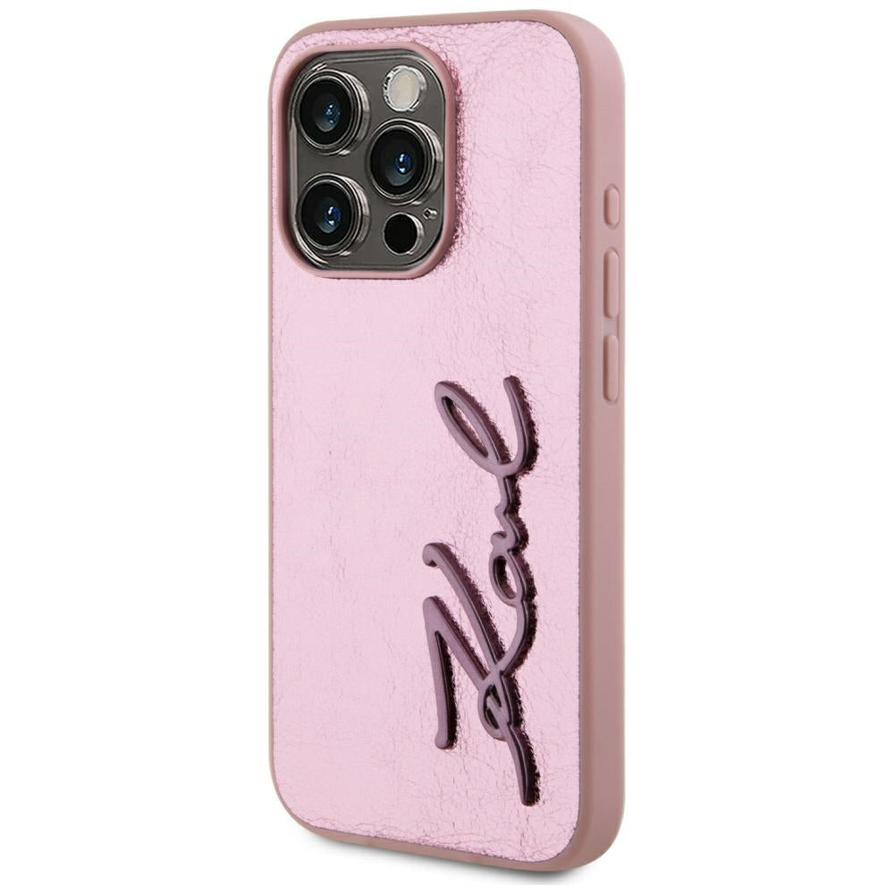 Husa pentru Apple iPhone 15 Pro Max, Karl Lagerfeld, Metal Signature, Roz