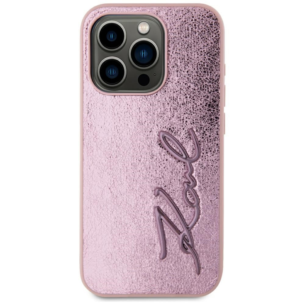 Husa pentru Apple iPhone 15 Pro Max, Karl Lagerfeld, Metal Signature, Roz
